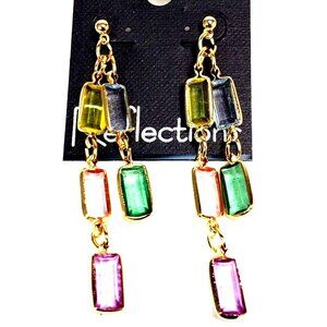 Gold tone Chain Drop Earrings Multicolor Crystal Dangles Stylish Women's Jewelry